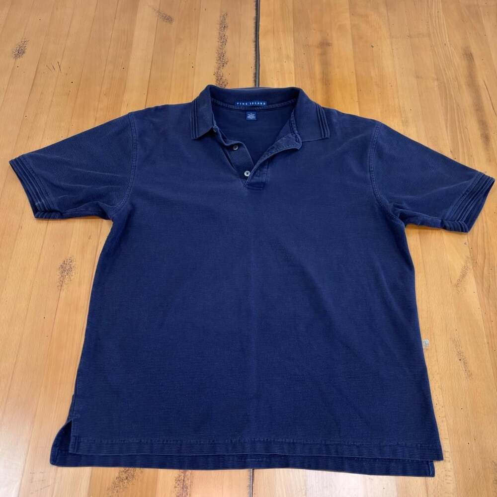 Pine Island Polo Shirt Size L Navy Blue Textured Cotton